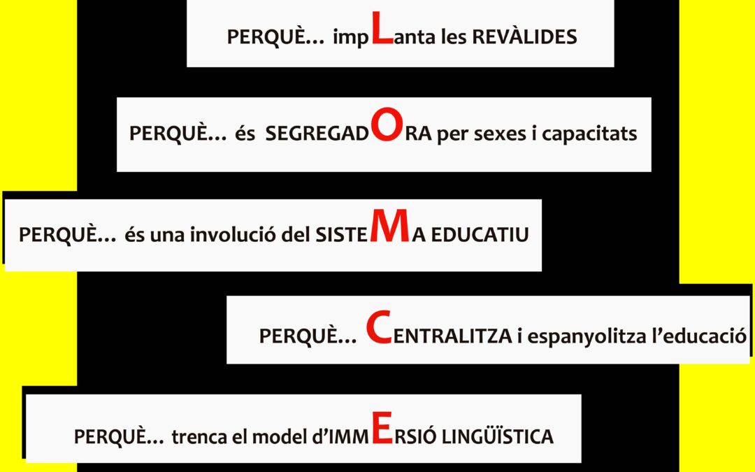 QUÈ ENS COSTARÀ LA LOMCE?. Xerrada pròxim dia 8 de Maig.